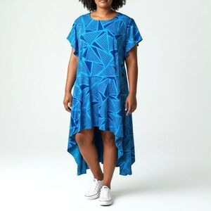 Ashro Blue Geometric Print High-Low Dress Size 26W New